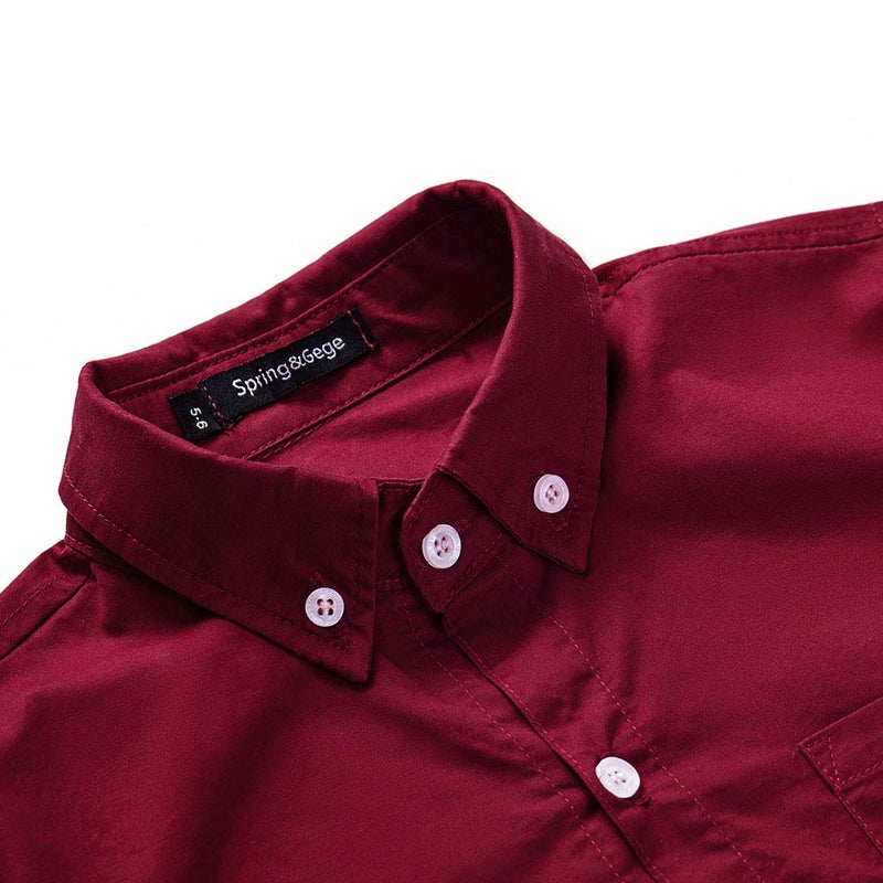 Spring&Gege Boys Long Sleeve Uniform Woven Twill Button Down Shirt for Children Burgundy Size 11-12 Years - Image 4